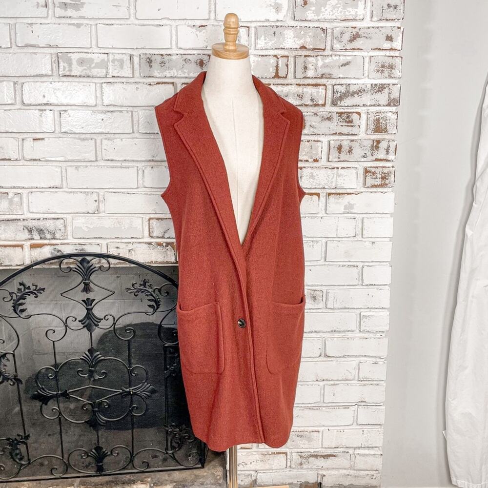 Cynthia Rowley Rust Burnt Orange Wool Blend Longline Duster Trench Vest M